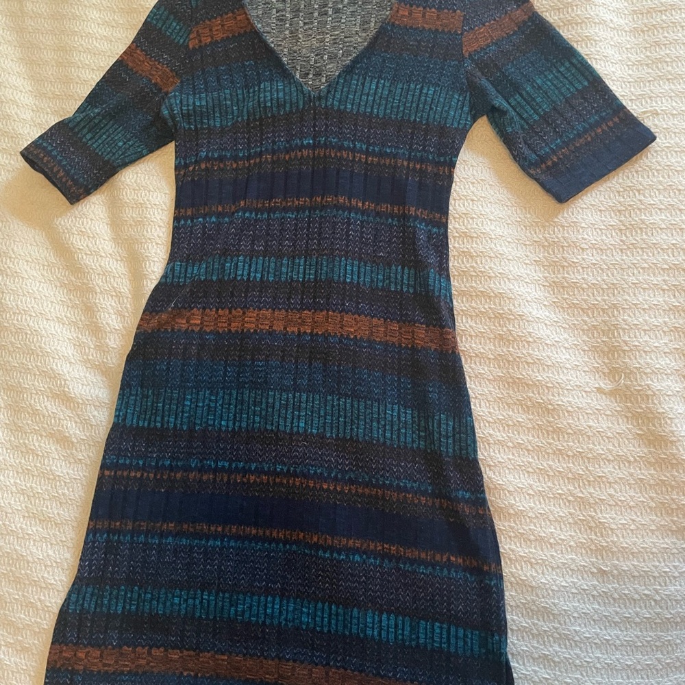 Striped Knit Dress - Blue and Brown
